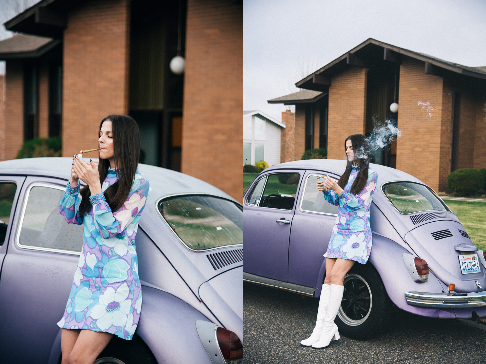 Smoking Budmaster with a vintage VW bug